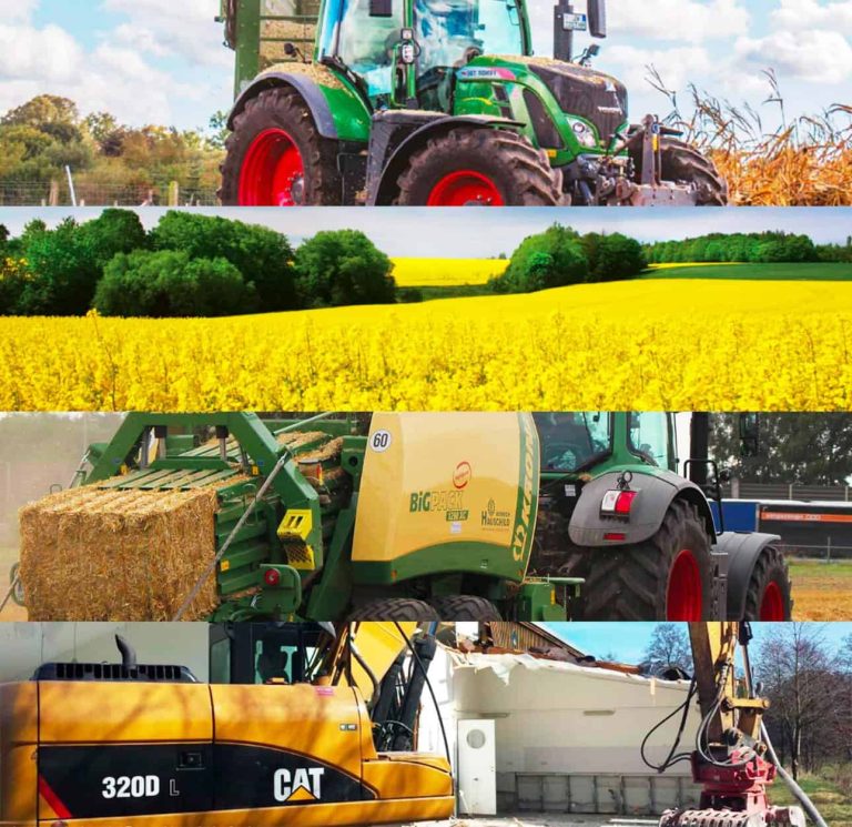 Agrarservice, Rapsfeld, Strohballen pressen, Hausabruch Fotocollage